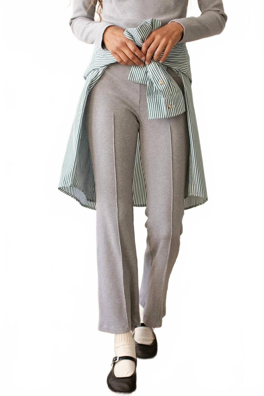 NEW DONNI. women's rib kick flare pants in heather gray